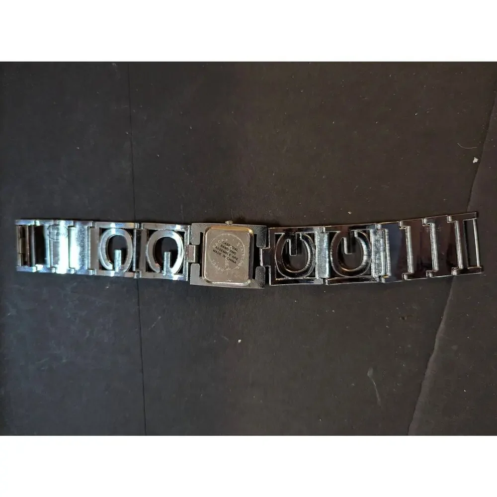 Vintage Finesse Silver Tone Rhinestone Tank Quartz Watch with Decorative Tin
